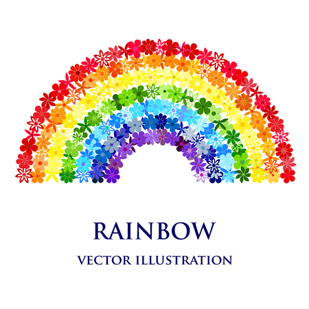 Rainbow consisting of colourful flowers. Vector creative concept.のイラスト素材