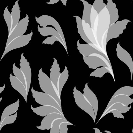 Seamless floral white and black patternのイラスト素材