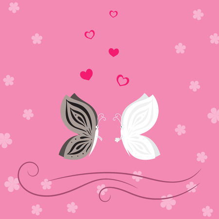 Lovely pink card with butterflies and heartsのイラスト素材