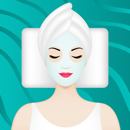 Spa illustration with girl having facial maskのイラスト素材