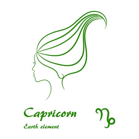 Capricorn zodiac sign. Stylized female contour profile.のイラスト素材