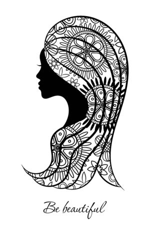 Cut white and black female profile for spa and beauty salon decorationのイラスト素材
