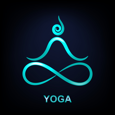 Glowing lotus yoga symbol on dark blue backgroundのイラスト素材