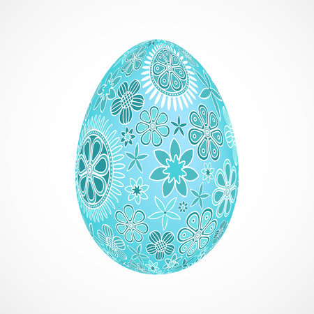 Abstract 3d egg with blue floral ornament, isolated vectorのイラスト素材