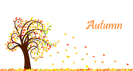 Tree with falling leaves in autumn, isolatedのイラスト素材