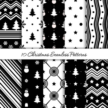10 Christmas seamless patterns in black and white colorsのイラスト素材