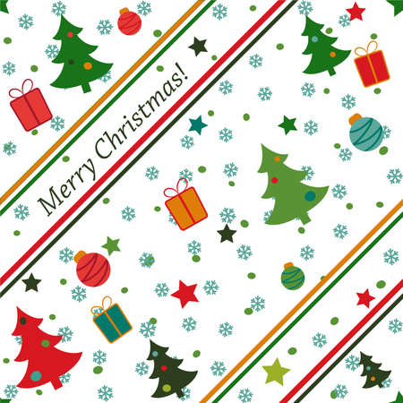 Seamless Christmas pattern with green trees, balls, gifts and snowのイラスト素材