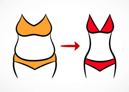 Contour fitness pattern with fat and slim shapes, colored vectorのイラスト素材