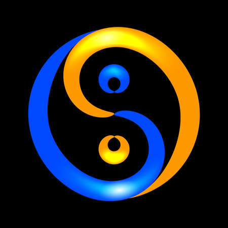 Contour sparkling Yin Yang symbol on black background, vectorのイラスト素材