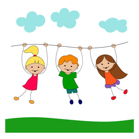Funny cartoon playing children, vectorのイラスト素材