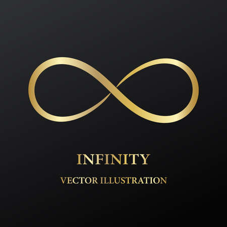 Abstract golden infinity symbol on black backgroundのイラスト素材