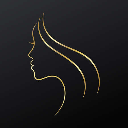 Female golden face profile sketch on black backgroundのイラスト素材