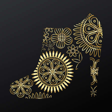 Ankle golden lace boot logo on black background, vectorのイラスト素材