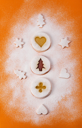 Christmas and new year gingerbread cookies with honeyの写真素材