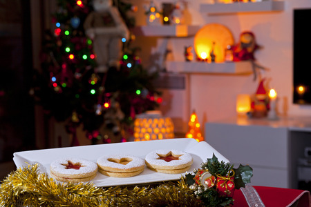 Christmas and new year gingerbread cookies with honeyの写真素材