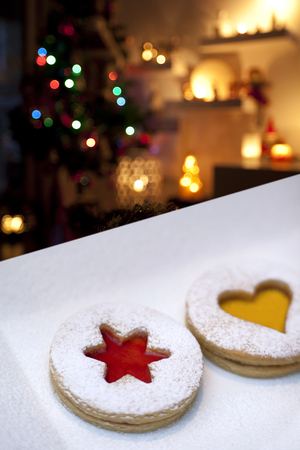 Christmas and new year gingerbread cookies with honeyの写真素材
