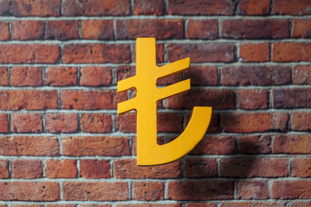 International money icon and currency units front of the British style wall