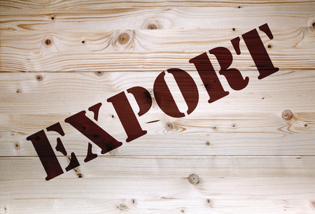 Brown export article on natural wooden backgroundの写真素材