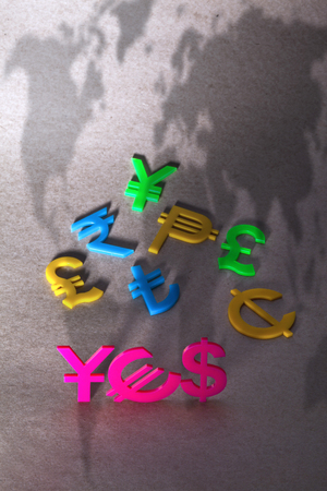 World economy says yes with colorful international iconの写真素材