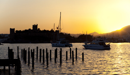 Bodrum Castle and marina sunset view of Bodrumの写真素材