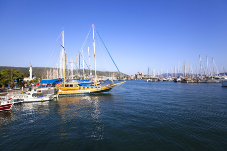 Bodrum Castle and marina of beautiful tourism city Bodrumの写真素材