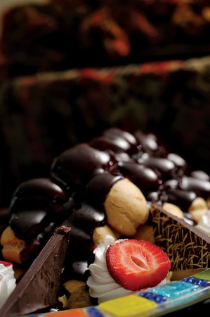 profiterole sweet, strawberry and chocolate