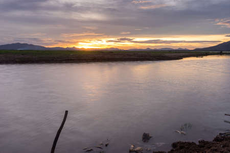 The Lam Ta Klong Dam have low level water can be walk in area to see sunset, Pak chong, Thailand