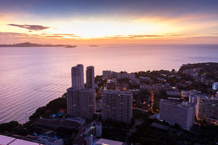 Aerial view from pattaya park tower can see a beautiful sunsetの写真素材