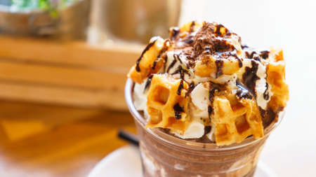 chocolate frappe topping by waffleの写真素材