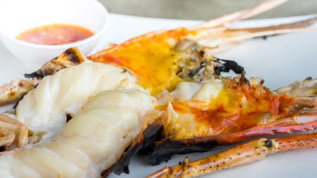 close-up of giant river prawn grilledの写真素材