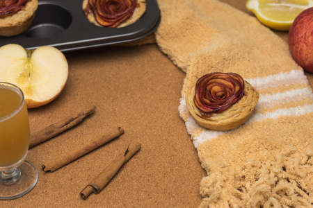 mini pie apple rose form on yarn scarf.の写真素材