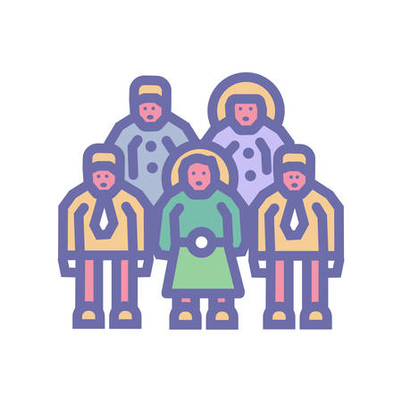 group or business team perfect icon- vector 64X64 perfect pixel icon with man and woman- vectorのイラスト素材
