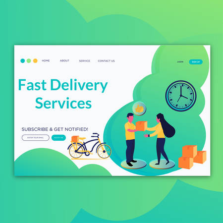 Fast Delivery Services- Landing page concepts for website and mobile development. Modern flat illustration.のイラスト素材