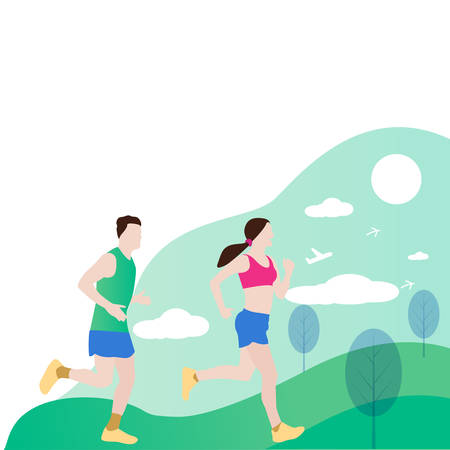 Winter Morning- Flat modern Vector illustration .のイラスト素材