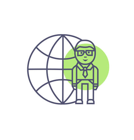 global promotion business man, Global Payment icon- vector global sign and symbol with character.のイラスト素材