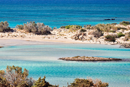The beach of exotic Elafonissos in Crete, Greeceの写真素材