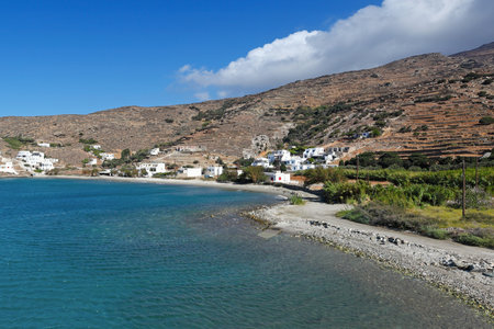 The picturesque bay Gianaki in Tinos island, Greeceの写真素材