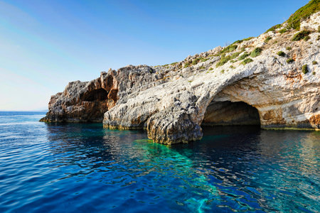 The famous Blue Caves in Zakynthos island, Greeceの写真素材