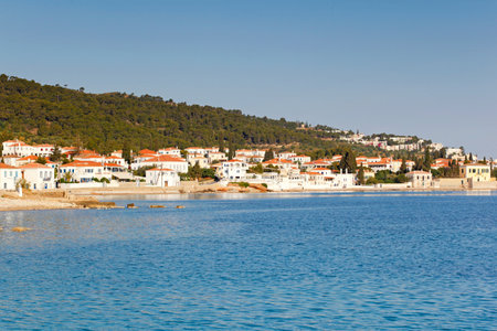 Traditional houses in the town of Spetses island, Greeceの写真素材