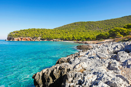 Dragonera beach in Agistri island, Greeceの写真素材