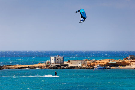 Kitesurfing in Agrillaopotamos of Karpathos, Greeceの写真素材