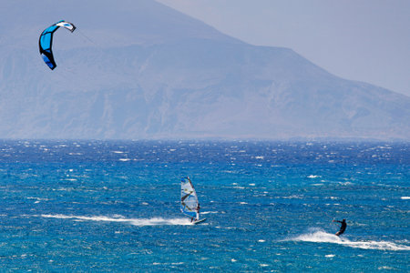 Kitesurfing in Agrillaopotamos of Karpathos, Greeceの写真素材