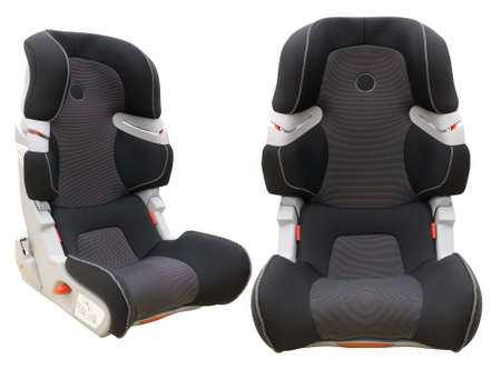 two view angles of safety child car seat isolated on white backgroundの写真素材