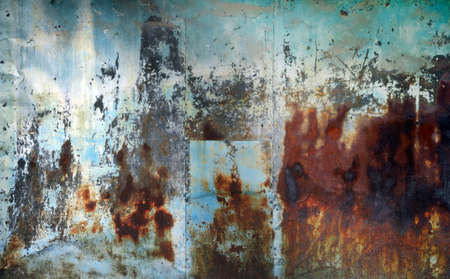 old weathered paint peeling rusty metal colorful background