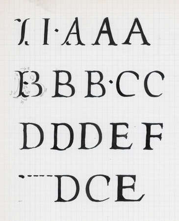 vintage calligraphy alphabet writing on old paper