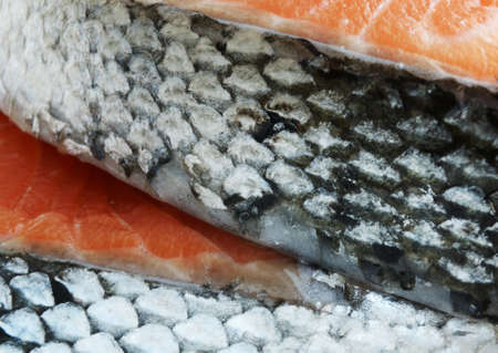 fresh salmon fisch steaks closeup detail image