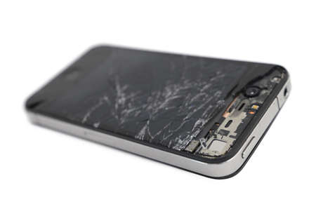 broken mobile smartphone isolated on white background