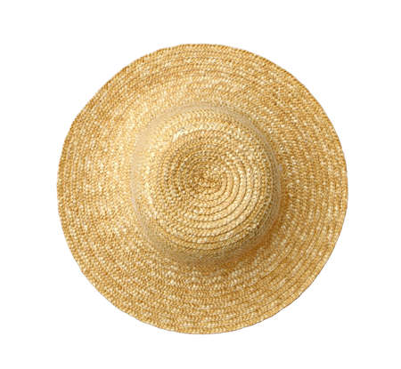 top view of straw hat on whiteの写真素材