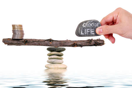 concept with man choosing slower pace of life over more moneyの写真素材