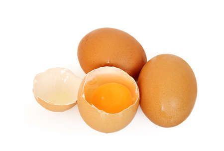 three eggs on white background